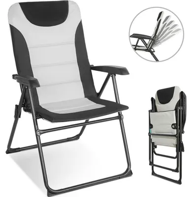 Produktbild von Campingstuhl Hochlehner klappbar – Gepolsterter Gartenstuhl mit 5-fach verstellbarer Rückenlehne bis 150 kg belastbar - creme-schwarz