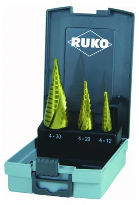 Image de RUKO Jeu de forets étagés HSS-TiN à cannelure spirale Tailles 0/9 / 1 / 2 3 pièces dans un coffret en plastique - 101026TRO