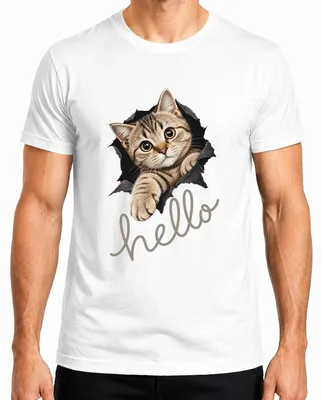Imagen del producto de Camiseta para hombre con estampado "Hola, gatito lindo", diseño sarcástico, color blanco, talla S