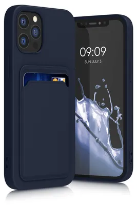 Produktbild von kwmobile Handyhülle für Apple iPhone 12 / iPhone 12 Pro Hülle mit Kartenfach - TPU Case - Kabelloses Laden - Schutzhülle Cover in Dunkelblau
