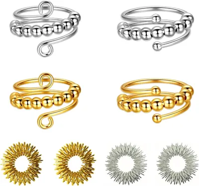 Produktbild von Verstellbare Anti-Stress-Ringe mit 4 Stück Akupressur-Ringen – Fidget-Ringe – Angstlösungsringe – Geschicklichkeitsringe