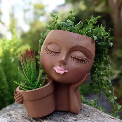 Produktbild von Famanu Blumentopf Einzigartiges Frauenkopf-Design - Schwarz