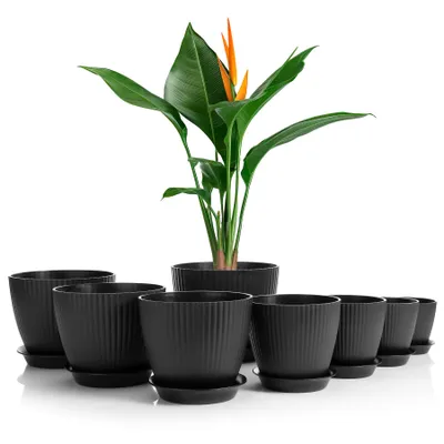 Produktbild von BigDean 8er Blumentopf Set Pflanzentopf mit Untersetzer Anthrazit