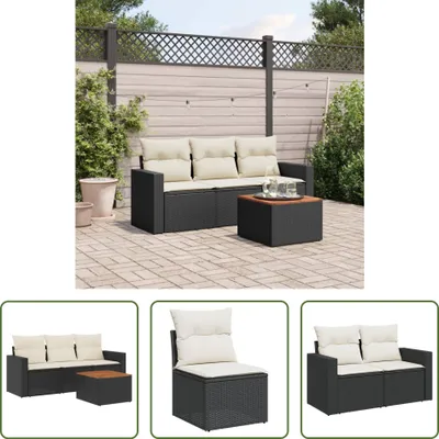 Produktbild von The Living Store 4-tlg. Garten-Sofagarnitur mit Kissen Schwarz Poly Rattan
