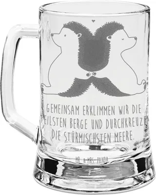 Produktbild von Mr. & Mrs. Panda Krug Igel händchenhaltend - Transparent - Geschenk, Hochzeit, Verknallt, Humpen, Glaskrug, Liebe, Bierkrug Mit Gravur, Glas, Beziehung, Seidel, Freund