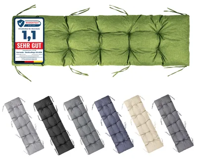 Produktbild von Garronda Bankauflage 180x50 cm ca. 10 cm dick Sitzkissen Outdoor für Gartenbank und Hollywoodschaukel Polster Auflage für Sitzbank wasserabweisend UV-beständig mit Bändern GD-0219 Grün