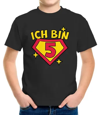 Produktbild von Kinder T-Shirt Superheld Superheldin Geburtstag Alter Motiv lustig Geburtstagshirt Geschenk für Jungen Moonworks® 5 Jahre schwarz 122-128 (7-8 Jahre)