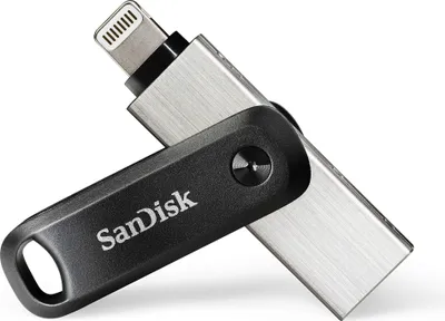 Produktbild von SanDisk iXpand, 64 GB, USB Type-A / Lightning, 3.2 Gen 1 (3.1 Gen 1), andere, 5,4 g, Schwarz, Silber
