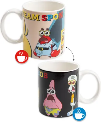 Produktbild von Spongebob Schwammkopf Zaubertasse - Team Kaffeetasse Becher Kaffeebecher Tasse aus Keramik Farbwechseltasse 320 ml