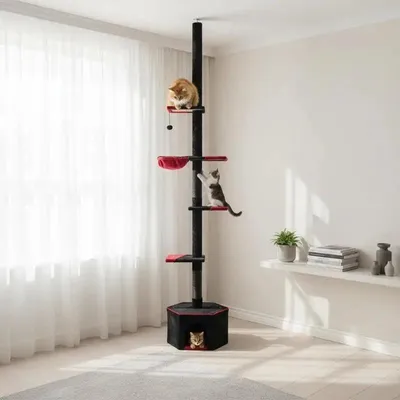 Produktbild von Verstellbarer Katzenbaum von Boden bis Decke Schwarz