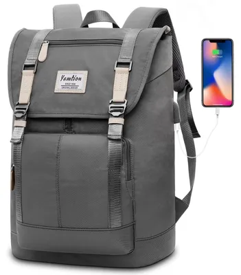 Produktbild von Laptop Rucksack Herren 17 Zoll Schulrucksack mit USB Ladeanschluss Dunkelgrau