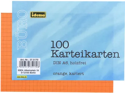 Produktbild von 100 Karteikarten DIN A6 / kariert / Farbe: orange