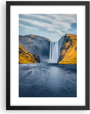 Produktbild von Gerahmtes Poster - Schwarzer Rahmen - Wasserfall Berge Skogafoss - 30x40 cm - Wand Bild - Wanddeko - Wandbilder - Kunstposter - Wandposter - Bilderrahmen - Bilder - Kunstdruck - P2BPA30x40-5180