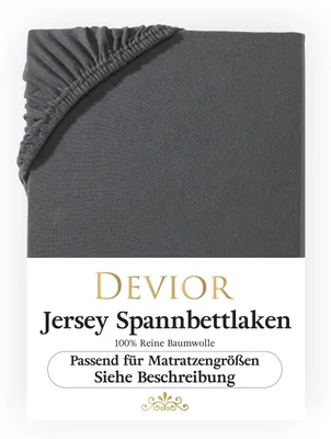 Produktbild von Devior Jersey Spannbettlaken 90x200cm - 100x200cm anthrazit Bettlaken 100% Baumwolle bis 22cm Matratzenhöhe Gummizug
