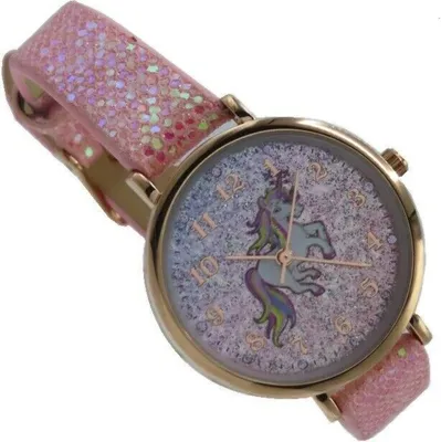 Produktbild von Kinderuhr Unicorn Einhorn Pink Lederarmband Glitzer Strass Rosegold Marke: LIMDIX