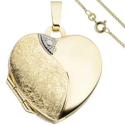 Produktbild von JOBO Medaillon Herz Anhänger zum Öffnen für 2 Fotos 333 Gold mit Kette 45 cm