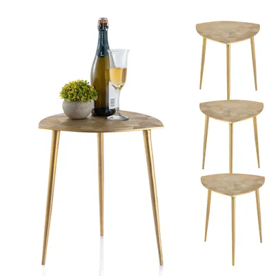 Image de Table d'appoint métal set de 4 tables décoratives 40cm triangulaire aluminium or