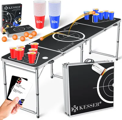 Produktbild von KESSER® Bier Pong Tisch Set mit Kartenspiel Trinkspiel inkl. 100 Becher, 6 Bälle