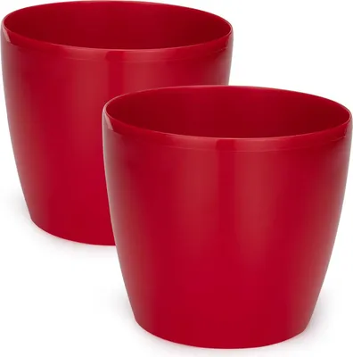 Image de Pot de fleurs décoratif en plastique - set de 2 - grand - rouge - 18 cm