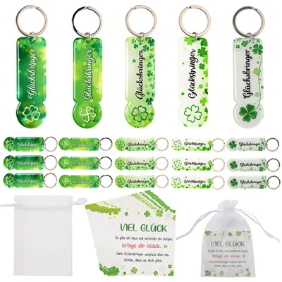 20 Amulett-Schlüsselanhänger mit Einkaufswagenchip, Glücksklee