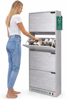 Schuhschrank mit 4 Türen, MDF, 63x24x150 cm, grau