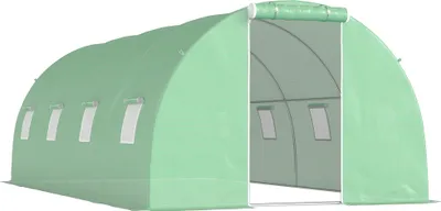 Produktbild von Foliengewächshaus, begehbar, 8 Fenster mit Fliegennetz, robuste Folie, Stahlrahmen, 6 x 3 x 2 m, Grün