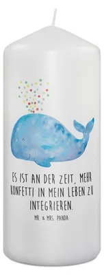 Produktbild von Mr. & Mrs. Panda Kerze Wal Konfetti 19 x 8 cm - Weiß - Geschenk, Trennung, Blockkerze, Stumpenkerze, Abnehmen, Erinnerungslicht, Bedruckte, Erinnerungskerze, Meerestiere