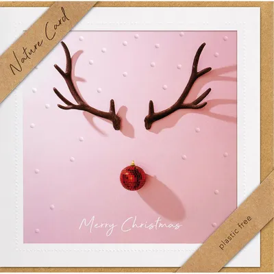 Produktbild von Nature Card Weihnachtskarte, rosa, Rentiermotiv, „Merry Christmas“