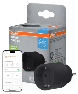 Obrázok produktu pre Zásuvka OSRAM SMART+ Matter Plug EU, 2300W, 10A, IP20, čierna, Alexa, Google Home, Apple HomeKit