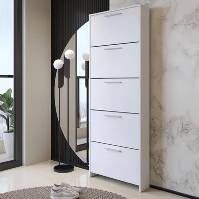 Immagine prodotto di Dmora Scarpiera Campania 17x68.5x187.1h cm Bianco, 10 Paia 5 Ante