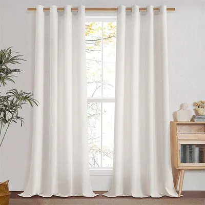 Productafbeelding van SnelShoppen - Curtains in Linen Look Semi-Transparent voor Woonkamer, Slaapkamer, Kinderkamer - 220 cm Lang, 140 cm Breed, Set van 2, Ivoorwit, Ooglet