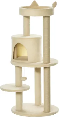 Image de PawHut Arbre à chats multi-équipements griffoirs grattoirs plateformes niche jeu boule suspendue Ø 48 x 104H cm crème
