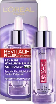 Produktbild von L'Oréal Paris Aufpolsterndes Serum für Frauen: für Faltenminderung & jugendlich und praller aussehende Haut mit [1,5% Hyaluronsäure], Revitalift Filler, 1x 30ml