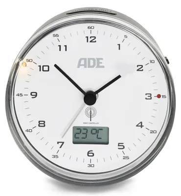 Analoger Reisewecker ohne Ticken, DCF, Temperatur, schwarz