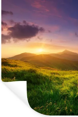 Obrázok produktu pre MuchoWow® Nálepka na stenu - Hory - Slnko - Príroda - 60x90cm - Samolepiaca a polohovateľná