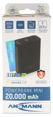 Obrázek produktu pro Ansmann Powerbank PB222PD 20 000 mAh, rychlé nabíjení, ultrakompaktní a lehký, černý