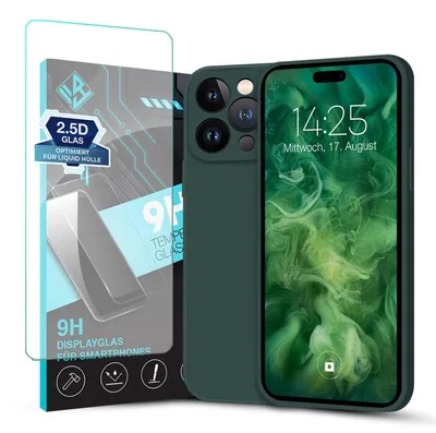 Produktbild von Hülle für Apple iPhone 15 Pro mit 9H Displayglas Displayschutz Case Cover Bumper Smartphone Softgrip Schutzhülle Farbe: Grün