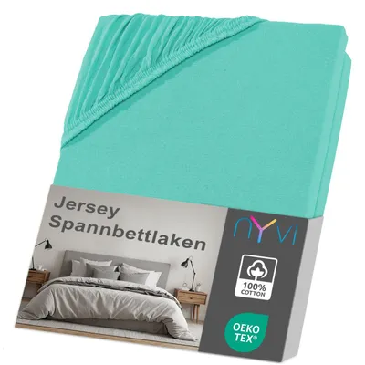 Produktbild von NYVI Jersey Spannbettlaken DreamScience 180x200 - 200x200 cm mint für Matratzen bis 22 cm Höhe - Weich & Anschmiegsam, Rundumgummizug, Bügelfrei