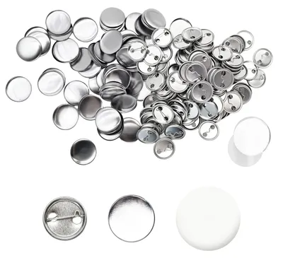 Produktbild von 100 Stück Zubehör für die Herstellung von Buttons – 32 mm runde Metallrohlinge mit Eisenrückseite