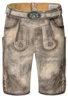 Productafbeelding van Traditionele korte lederbroek voor heren, in een antiek/ijs-grijze kleur
