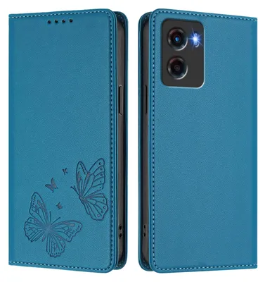 Produktbild von Lederhülle für Motorola Moto G05, Schmetterling Prägung Leder Brieftasche Schutzhülle mit Ständer Blau