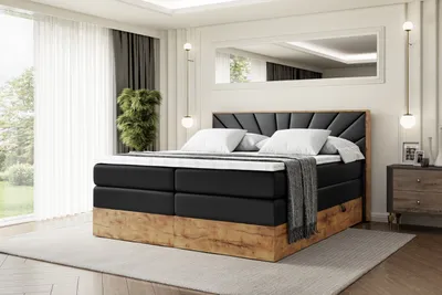 Produktbild von ALTDECOR Boxspringbett mit Matratze und Lattenrost, Topper, Polsterbett mit Bettkasten, Bett mit Stauraum H3- und H4- Matratze, Doppelbett, Springboxbett -LOLLI6 KING-200x200 - Schwarz Kunstleder