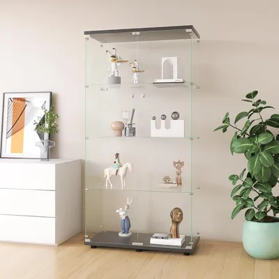 Produktbild von Fortuna Lai Glasvitrine Standvitrine,4 Lagen Glas Holz Vitrine Sammlervitrine Vitrinenschrank,2 Tür mit Schloss Glasvitrine Stehend Für Wohnzimmer Schlafzimmer Büro Weiß Standregal aus Glas