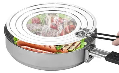 Produktbild von Spritzschutz Edelstahl 30 cm - Faltbarer Silikongriff - Rutschfest - Hitzebeständig - Universeller Spritzschutz - Pfannenschutz