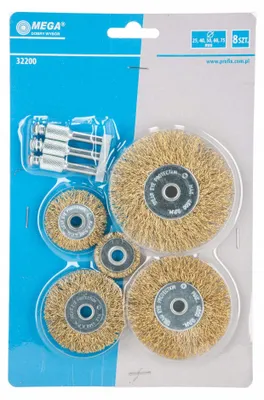 Produktbild von Stahlbürsten (25,40,50,60,75) im Set, bestehend aus 5 Bürsten und 3 Borsten