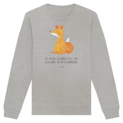 Produktbild von Mr. & Mrs. Panda Baumwoll Pullover Einhorn Fuchs Größe L - Heather Grey - Geschenk, Unicorn, Fuchshörnchen, Pulli, Sweatshirt, Unicorns, Füchse, Einhörner, Bio, Sweater