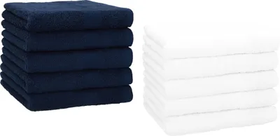 Produktbild von Betz 10 Stück Gästetücher 30x50 cm PREMIUM 100% Baumwolle Set  Farbe: dunkelblau und weiß