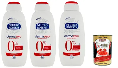 Produktbild von Neutro Roberts dermazero ipoallergenico Bagnodoccia, Körperbade-, Feuchtigkeits- und Umhüllungsformel, Mit reinem Glycerinöl, 3x 450 ml + Italian Gourmet polpa 400g