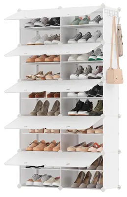 Produktbild von SONGMICS Schuhregal mit 10 Fächern, schmal, Schuhschrank mit Türen – Wolkenweiß, Größe 10 Fächern (83B x 156H cm)