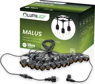 Produktbild von LUMILED rozprávkové svetlá vonkajšie 15M 15x E27 230V strana svadobné dekorácie terasy girlandy rozšíriteľné odolné voči poveternostným vplyvom s napájaním